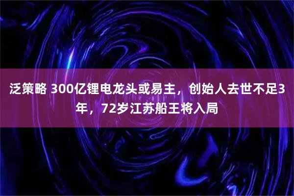泛策略 300亿锂电龙头或易主，创始人去世不足3年，72岁江苏船王将入局